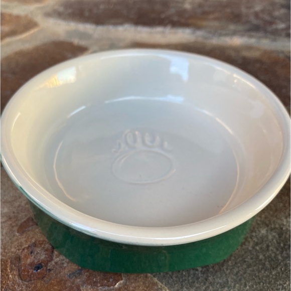 Ceramic Pet Bowl. Green and cream. - Picture 2 of 9